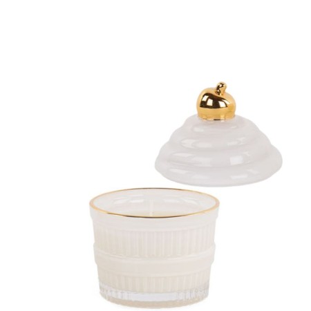 Candela con scatola Cupcake Cherry dm9,5 h13 Bianca